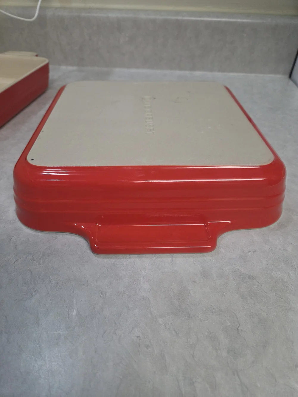 Le Creuset Square Baking Pan with Red Exterior and Cream Interior
